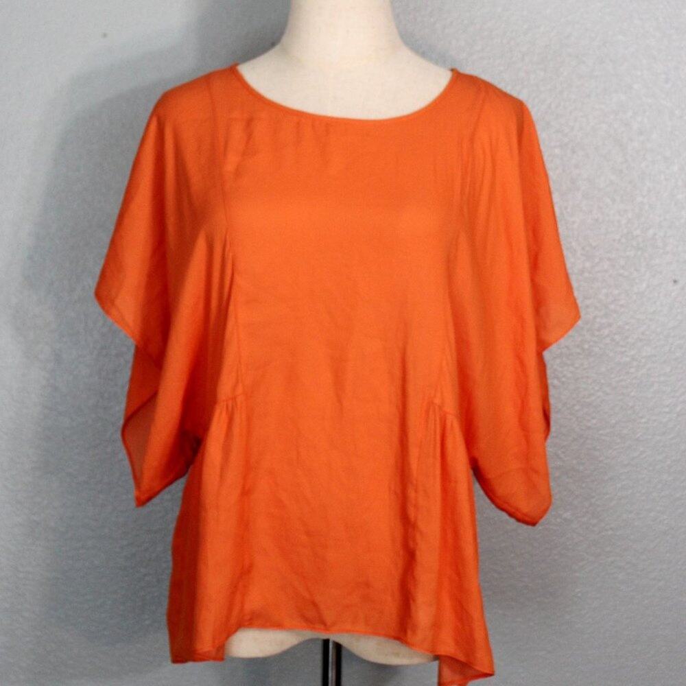 Zara Basic Orange Peasant Top Size Small